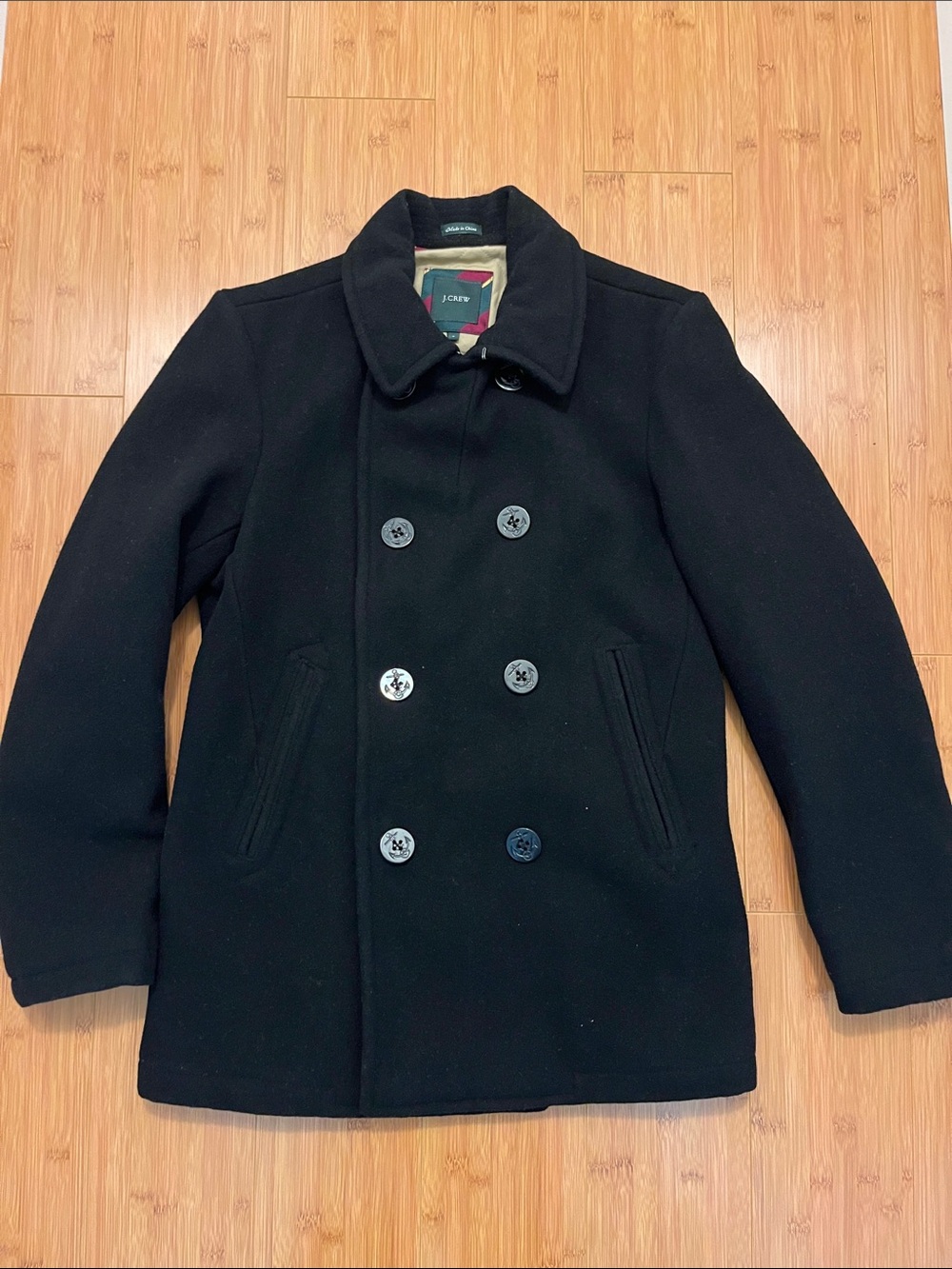 J. Crew Men’s Black Double-Breasted Wool Peacoat - Picture 1 of 16